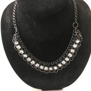 NEW, BLACK METAL NECKLACE WITH CLEAR STONES,